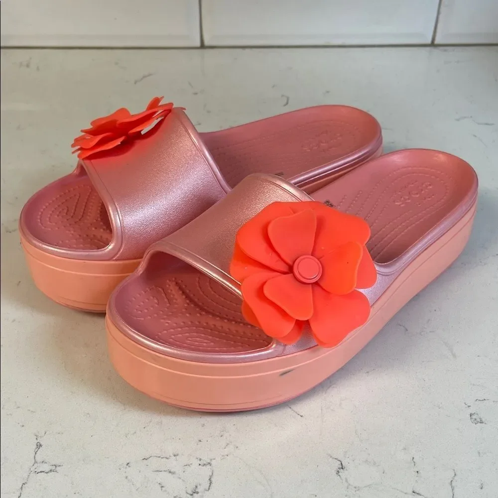 Crocs Crocband™ Platform Vivid Blooms Slide Women's Pink Floral Sandals Size 9